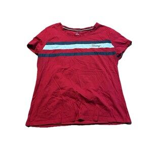 Tommy Hilfiger Women’s T-Shirt Red Striped Short Sleeve Tee Size Large L